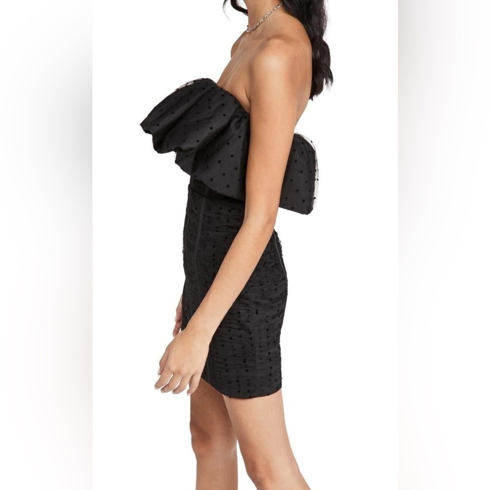 Self Portrait Black Dot Mesh Frill Mini Dress Strapless Swiss Dot Tulle Size 4
